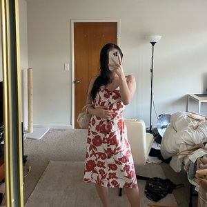 Orange White floral midi dress size xs